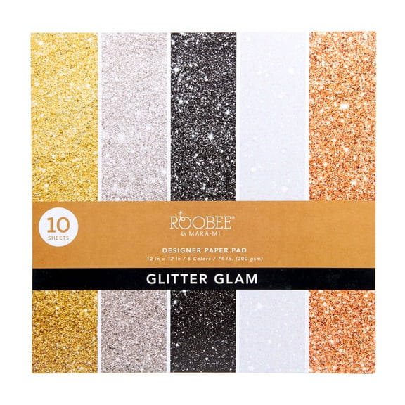 Roobee by Mara-Mi Multicolor Glam Glitter Neutral Scrapbook Paper, 10 Count