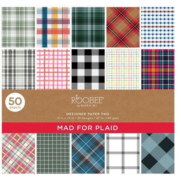 Roobee by Mara Mi Multicolor Traditional Plaid Paper Pad, 50 Sheets, 25 Designs