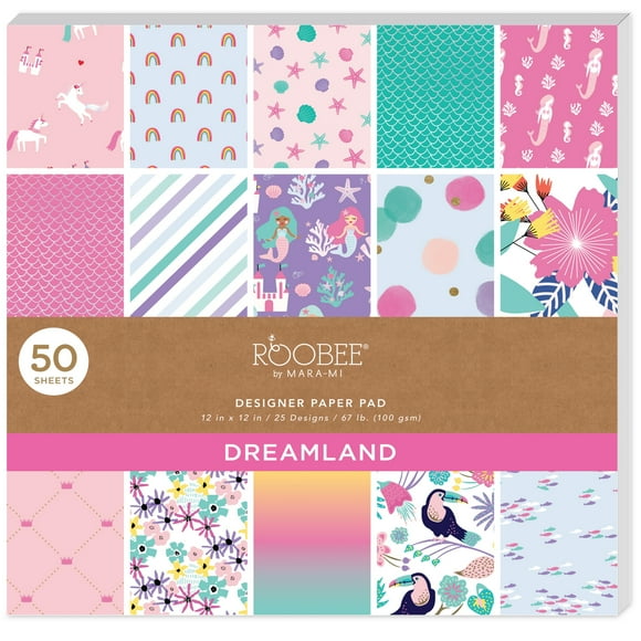 Roobee by Mara Mi Pink Dreamland Scrapbook Paper Pad, 50 Sheets, 25 Designs