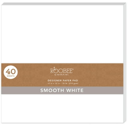 Roobee by Mara-Mi Smooth White Cardstock Paper for Crafts 12" x 12," 210 GSM, 40 Count New