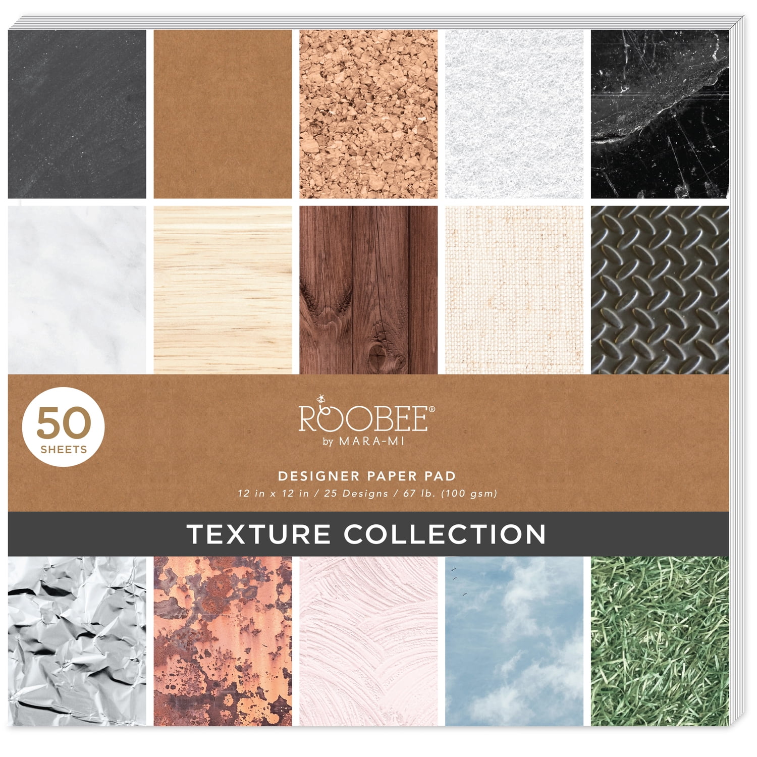 Roobee by Mara Mi Texture Paper Pad 12" x 12" - 24 lb/ 110 GSM, 50 sheets
