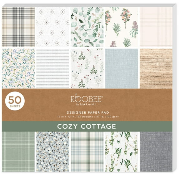 Roobee by Mara Mi White Cottage Paper Pad 50 Sheets, 25 Designs