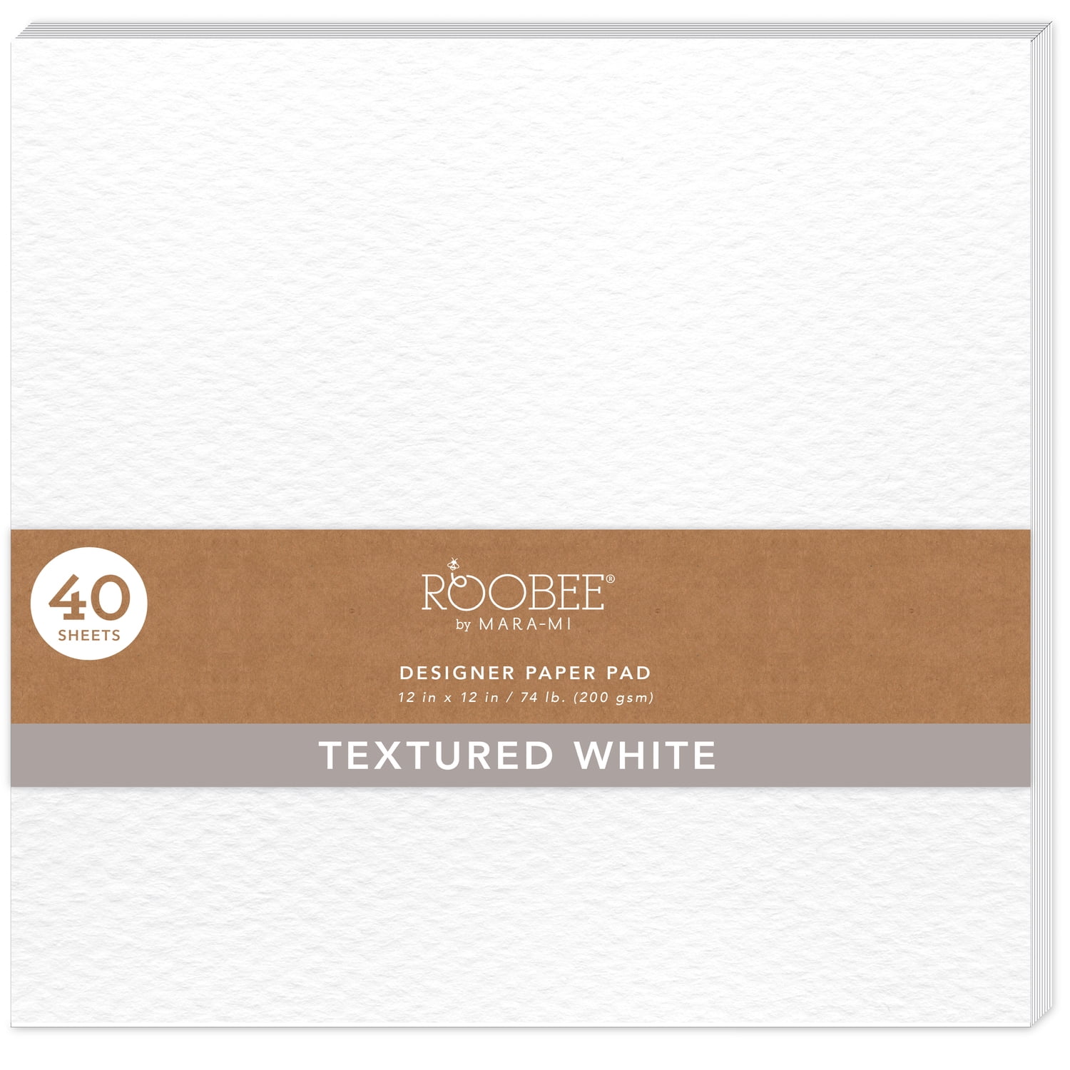 Roobee by Mara-Mi White Textured Cardstock Paper, 12" x 12," 210 GSM, 40 Count New