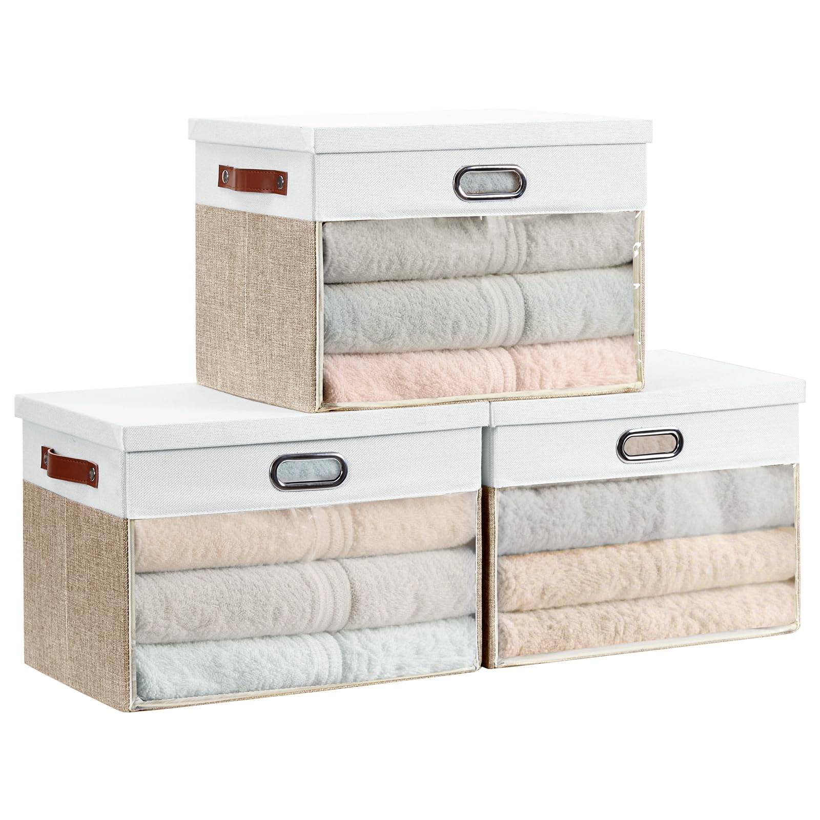 Roobyl Fabric Clear Window Storage Bins with Lid, Closet Storage Box ...