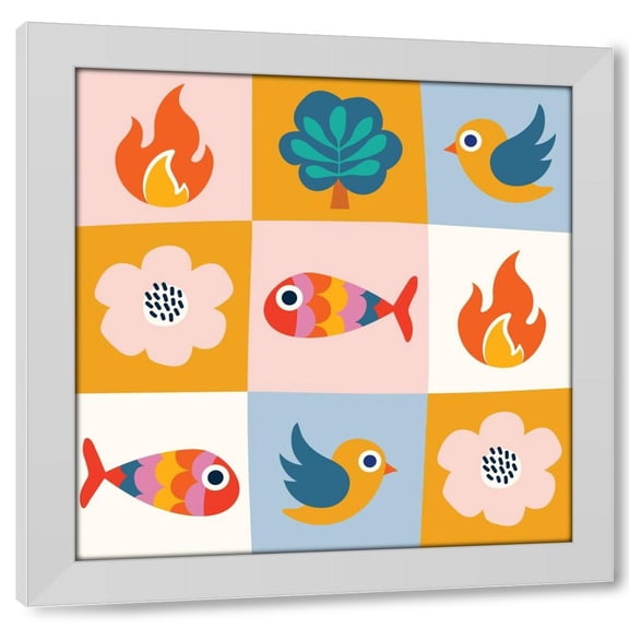 Roochita Chachra 15x15 White Modern Wood Framed Wall Art Titled - Wonderful earth 4 elements