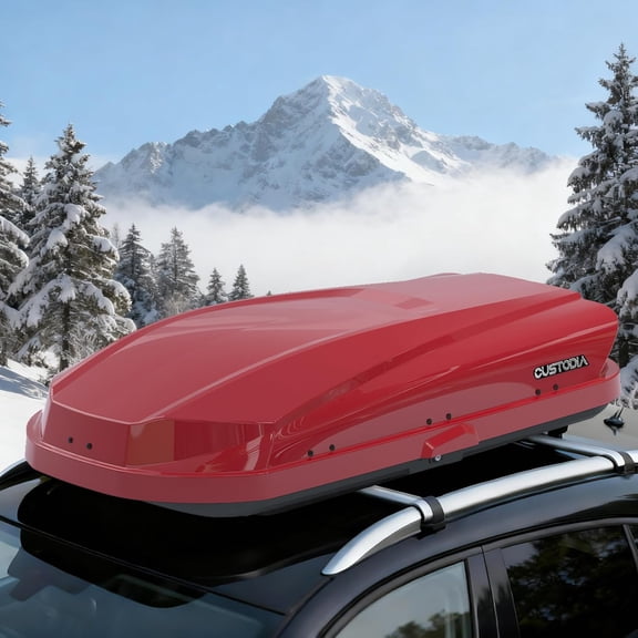 Roof Cargo Box, Dual-Side Opening Design, 14 Cubic Feet Capacity, Waterproof Hard-Shell Storage Box, Includes Straps and Spare Key,Ideal for Travel and Luggage Transport, Red