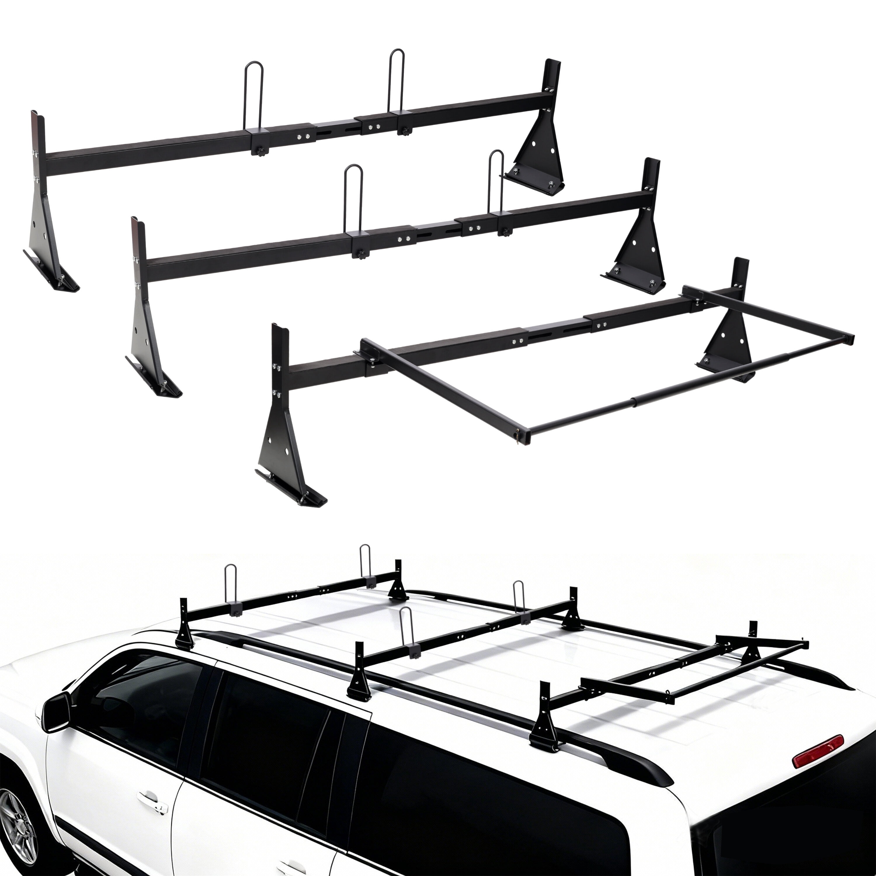 Houd Rack For Van Roof Cargo Carrier, Ladder Roof Racks with Rear Roller, 3 Bars,800 lbs ...