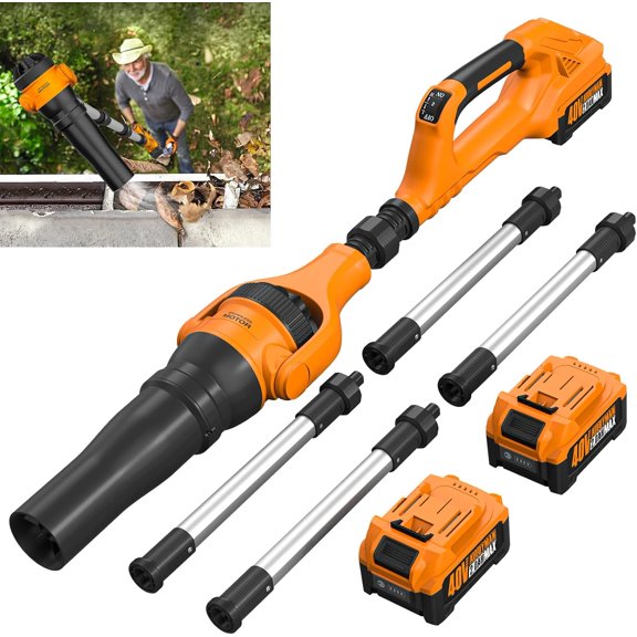 Roof Gutter Cleaning from The Ground, 40V Leaf Blowers Cordless, 580CFM/180MPH with 2 Batteries and Charger, Brushless 2-Speed Motor for Gutter Cleaning Extension Attachment Kit for Garden,House