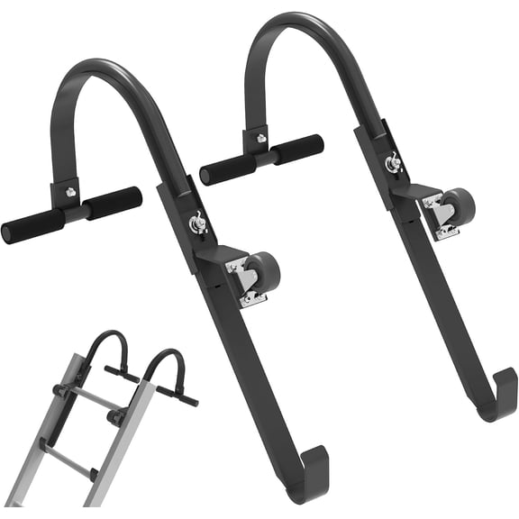 Roof Ladder Hook with Wheel, Heavy Duty Ladder Stabilizer with Rubber Grip T-Bar, Roof Ridge Extension Lock Jaw Ladder Hook, Damage Prevention Safety Ladder Accessory for Steep Roofs, Black