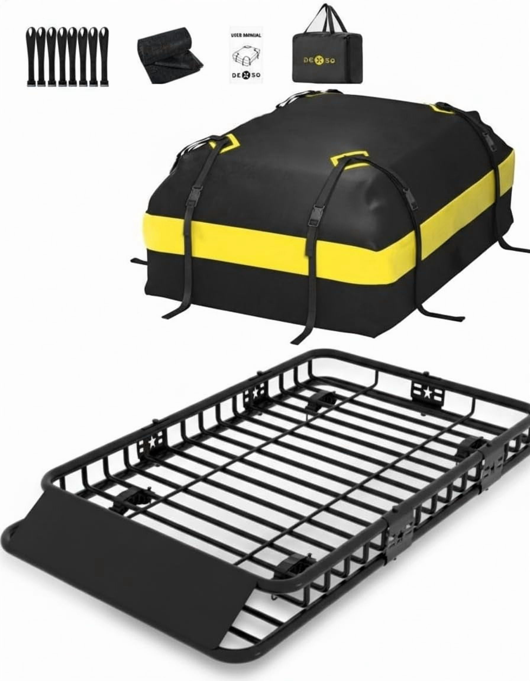 Roof Rack Basket, 116.8cm+38cm Universal Rooftop Cargo Carrier with Extension, 90kg Capacity Heavy-duty Steel Car Top Luggage Holder for Car, SUV, Truck, Pick Up - with PU Bag