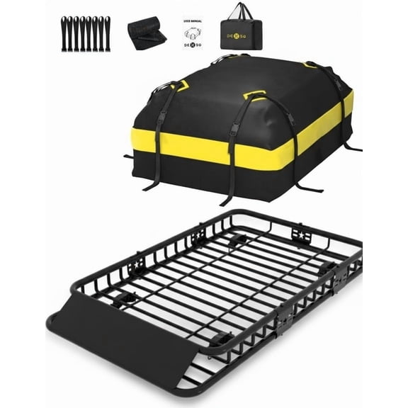 Roof Rack Basket, 116.8cm+38cm Universal Rooftop Cargo Carrier with Extension, 90kg Capacity Heavy-duty Steel Car Top Luggage Holder for Car, SUV, Truck, Pick Up - with PU Bag