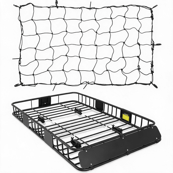 Roof Rack Basket With Net, Rooftop Steel Roof Rack, Cargo Carrier with 250 Lbs Capacity,Extension Black Car Top Luggage Holder 64"x 39" Universal for SUV/ Wagon / Seden