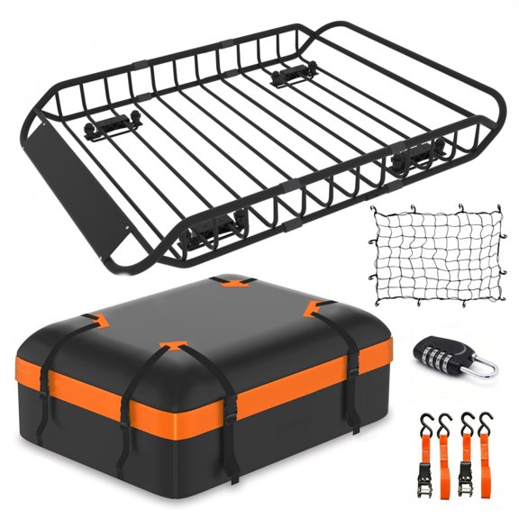 Roof Rack Cargo Basket 50"x36"x5.1" Extendable Universal Rooftop Luggage Carrier for Truck Cars SUV with Waterproof Bag Net AND Straps