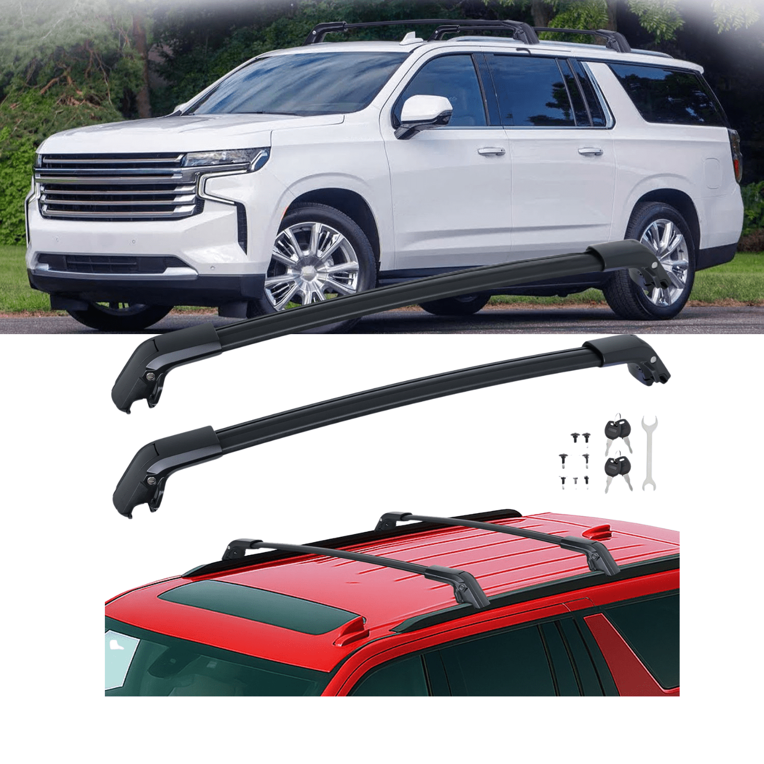 Roof Rack Cross Bars Compatible with Chevrolet Tahoe Suburban GMC Yukon Cadillac Escalade 2021 22 23 2024, Adjustable Aluminum Car Crossbars for Cargo Carrier Luggage Box Kayak Tent Snowboard