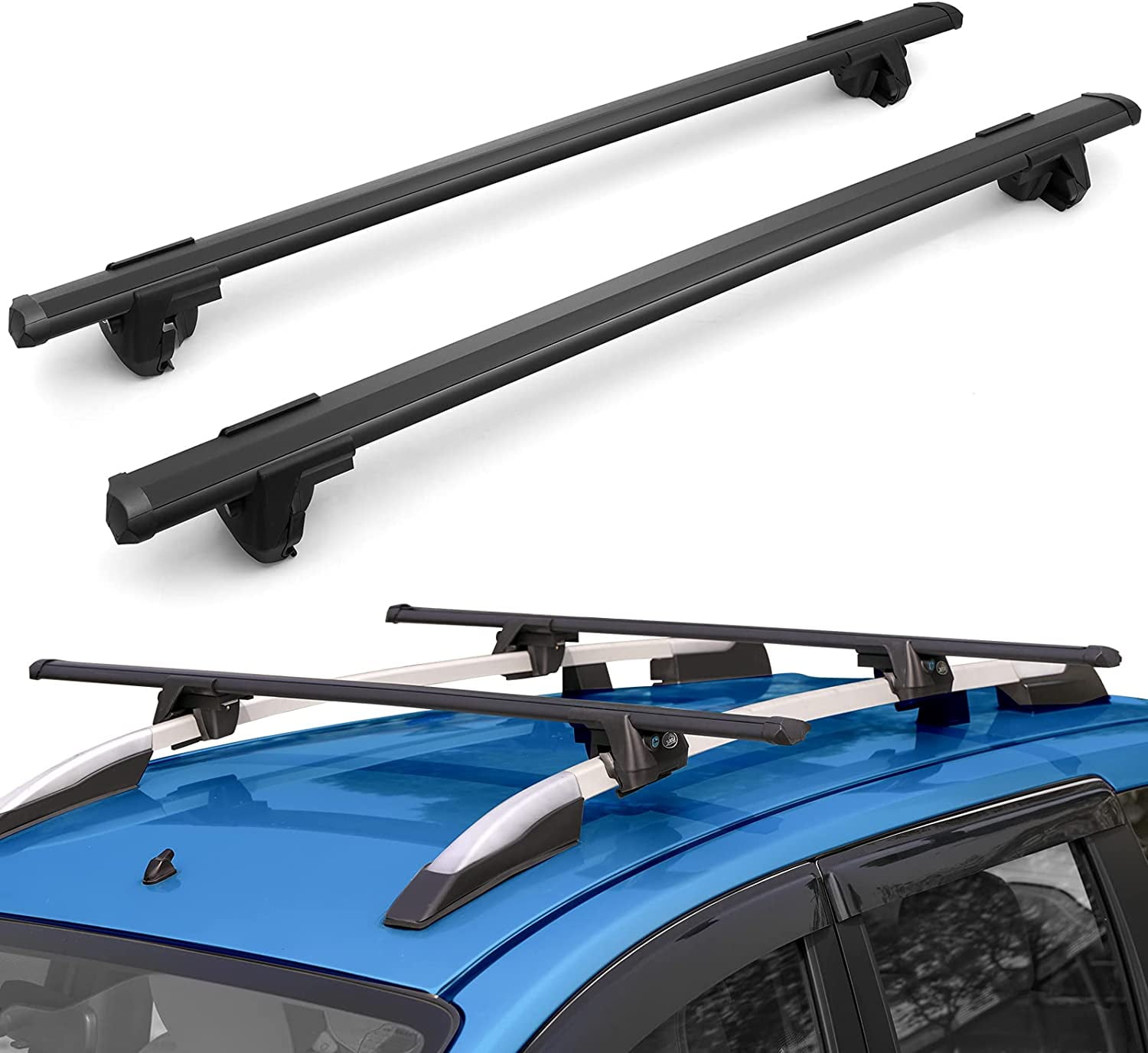 OMAC Roof Rack Cross Bars – 44 Inch Black Aluminum Bars For Flush-Mounted Rails, Fits SUV, Truck, Car (220 Lbs Capacity)
