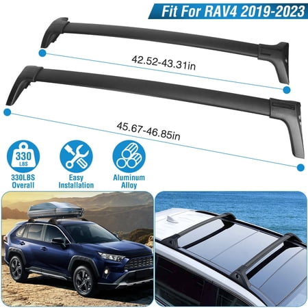 Roof Rack Cross Bars Compatible for Toyota RAV4 2019-2023, TeqHome High-Grade Heavy Duty Aluminum Alloy Cargo Carrier Rooftop Rack with Side Rails for Cargo Carrier Bag Kayak Bike, Set of 2, Black