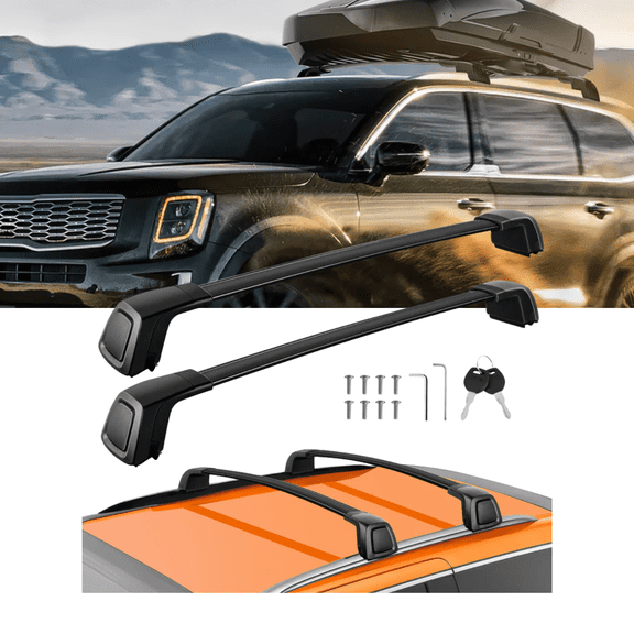 Roof Rack Cross Bars Fit for 2019-2024 19 20 21 22 23 24 Kia Telluride S SX SX-P EX Aluminum Rails Crossbars with Anti-Theft Lock for Rooftop Cargo Carrier Luggage Box Tent(Not for X-Line and X-Pro)