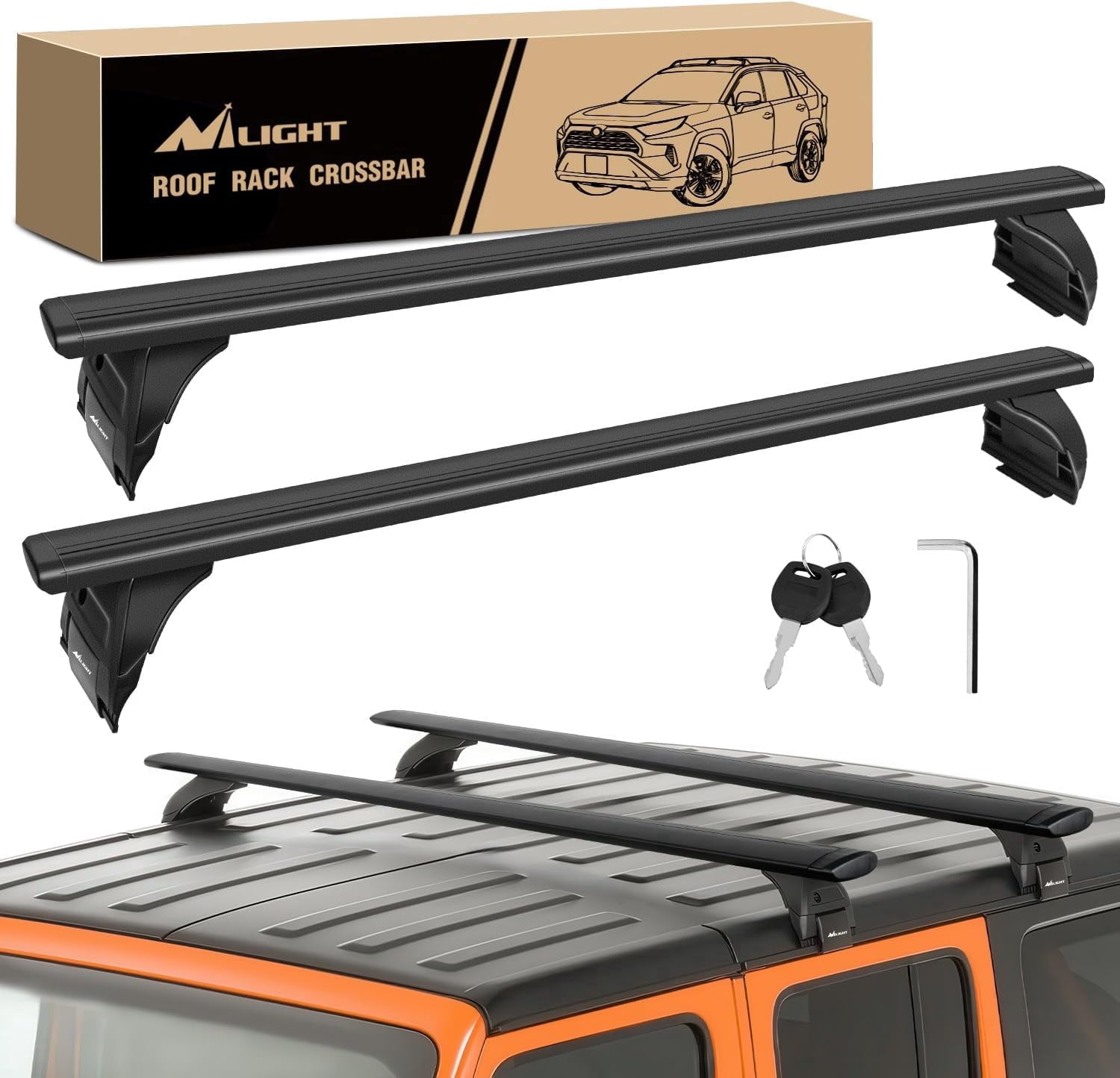 Roof Rack Cross Bars Fit for Jeep Wrangler 2007-2026 08 09 20 21 22 23 24 25 JK JL Gladiator JT 2&4 Door Aluminum Rail Crossbars with Anti-Theft Lock for Rooftop Cargo Carrier Luggage Box Tent