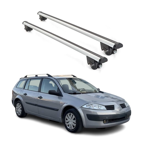 Roof Rack Cross Bars Lockable for Renault Megane 2 Grand Tour 2003-2008 Alu Gray