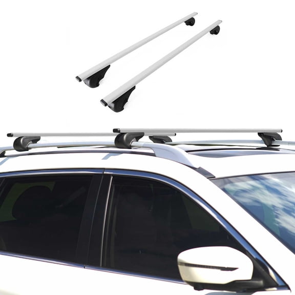 Roof Rack Raised Rail Cross Bars Carrier Lockable 50" 2 Pcs Metal Silver