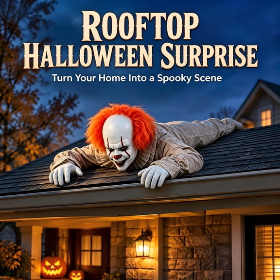 Roof Reapers Halloween Decorations Roof Clown Mask Hanging Ghost Outdoor Decor,Creepy Crawling Killer Monster Silhouette Eaves Porch Yard, Festive Spooky Season Haunted House Party Outdoor Gift