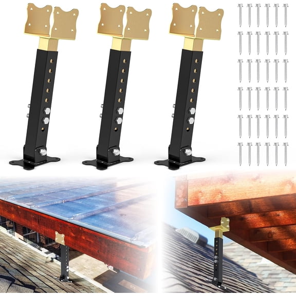 Roof Riser Brackets Kit for Pergola Adjustable Saddle Steel Roof Riser Heavy Duty Pergola Roof Beam Mount Brackets for Roof (3 Pack, Black Gold)$$Garden &