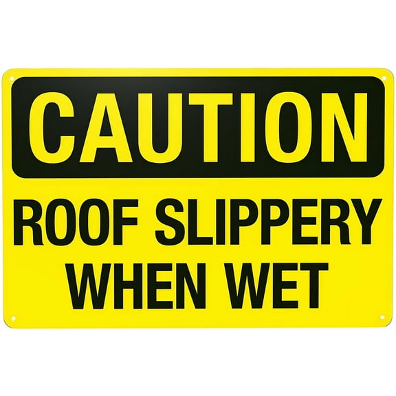 Roof Slippery When Wet Metal Warning Sign - 8"x12" Caution Security Poster for Road Street Home Business Wall Decor, Roof Area, Slip Prevention