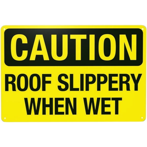 Roof Slippery When Wet Metal Warning Sign, Caution Security Plaque for Road Street Home Business Wall Decor, Rooftop Safety Sign, 8x12 Inch