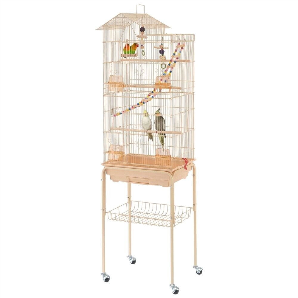 Picture of Roof Top Birdcage Wrought Iron Rolling Parrot Cage with Detachable ...