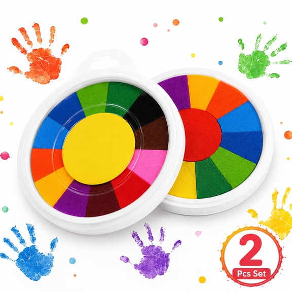 2 Pack Large Craft Ink Pad Stamps Partner DIY Color, Washable Rainbow Finger Ink Pad for Fingerprints Birth Footprint Rubber Stamps for Office Usage Kids Gift (13 Colors)