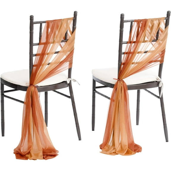 Roofei 2Pcs Chair Sashes for Wedding Ceremony Chiffon Aisle Chair Decorations for Party Banquet, Sunset Terracotta