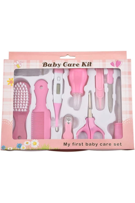 Roofei Baby Grooming Kit, 10PCS Newborn Baby Care Accessories Set, Portable Nursery Infants Care Kit with Scissors Manicure Ideal for Travelling & Home Use - Pink