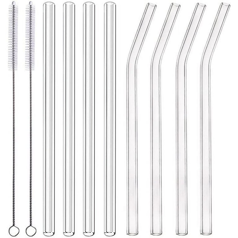 Roofei Glass Smoothie Straws, 7.8 x 10 mm Long Reusable Clear Drinking  Straws, Pack of 8 with 2 Cleaning Brushes.