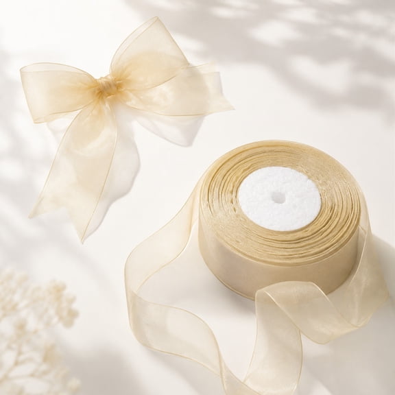 MODANU Ribbon Organza Sheer Ribbon 1.5 inch x 72 ft Handmade Eco-Friendly Fabric Ribbons for Gift Wrapping Christmas Tree Crafts Bows Wedding Invitations Wreaths Wrap, Light Yellow