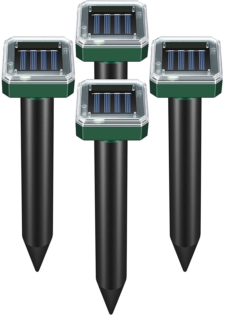 Roofei Solar Mole Repellent Ultrasonic 4 Pack Outdoor Powered Sonic Deterrent - Mole Stopper for Lawn Garden & Yard Home - Groundhog Repeller Snake Rodent Gopher Spikes Chaser Pest Control