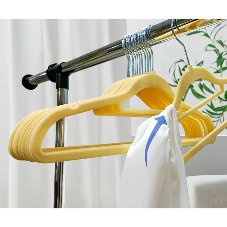 Roofei Velvet Hangers,Non Slip 360 Degree Swivel Hook Strong and Durable  Clothes Hangers for Coats, Suit, Shirt Dress, Pants & Dress Clothes  (Yellow,5