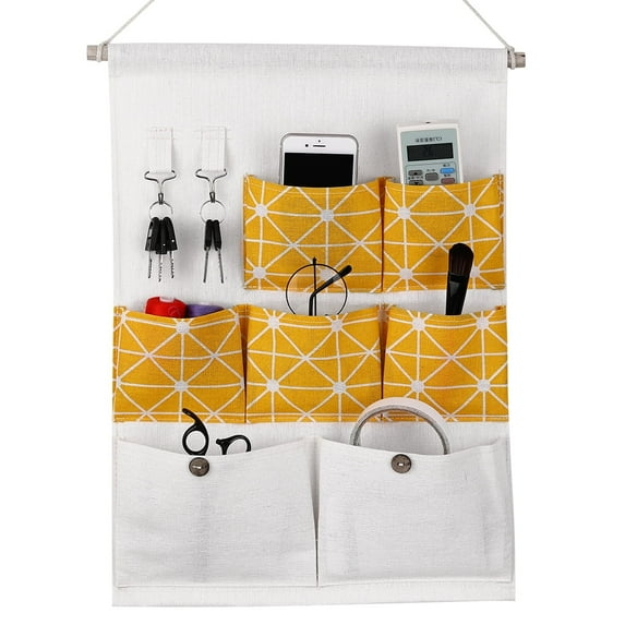 MODANU 1 Pack Over The Door Storage Wall Closet Hanging Storage Organizer with 7 Pockets, Waterproof Mount Organizer,Yellow