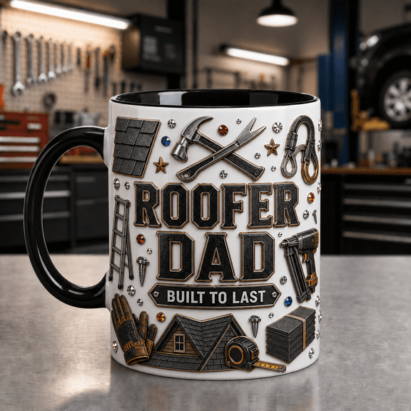 Roofer Dad Mug 3D Effect Roofing Tools and Shingles Coffee Cup Gift