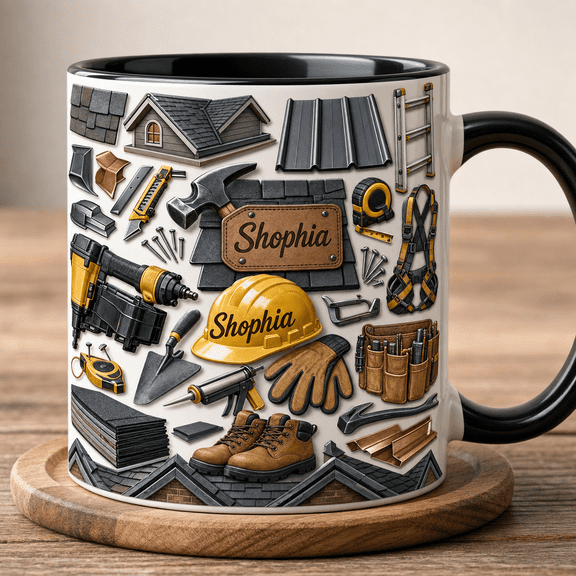 Roofer Mug 2D Printed 3D Effect Personalized Roofer Gift for Construction Worker