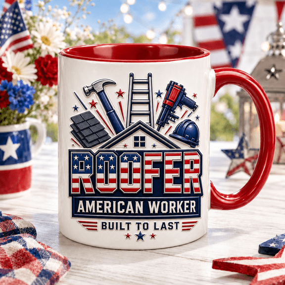 Roofer Mug Patriotic American Worker Gift for Roofing Contractors and Construction Pros