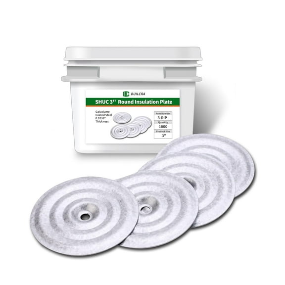Roofing Insulation Plates(1,000pc),Round Plate,Goes with Self Drilling Screws,Aluminized zinc,Metal Hardware,Using for Fix TPO/PVC Waterproofing Membrane (3'' Bullseye Plate)