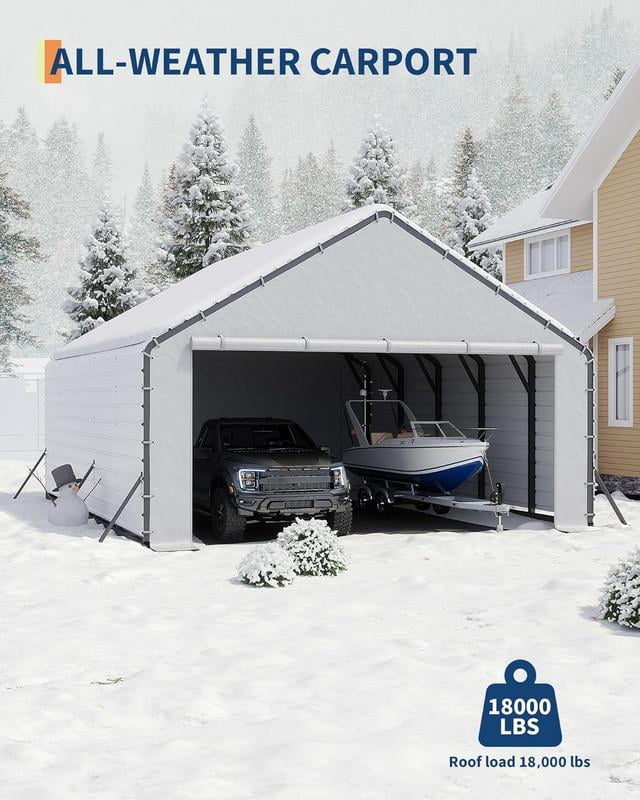 Roofing Panels for Metal Carport 20x25 ft, 20x20 ft, Heavy Duty Metal Carport Kits, 27 Ga. Galvanized Steel Ribbed Panels, 60.23 in x 19.68 in, 16 Pcs, White