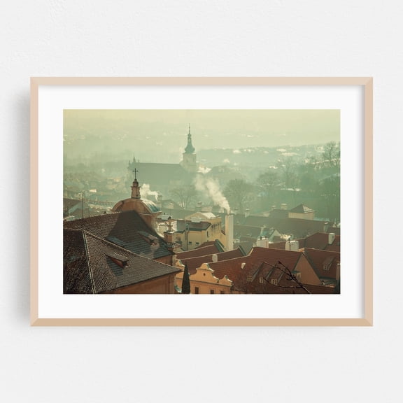 Roofs of Mala Strana. Prague - Prague Czechia Photography Cityscape Architecture Vintage Scenic Rustic Winter Travel Poster Oak Framed Wall Art Print 5 x 7 inches