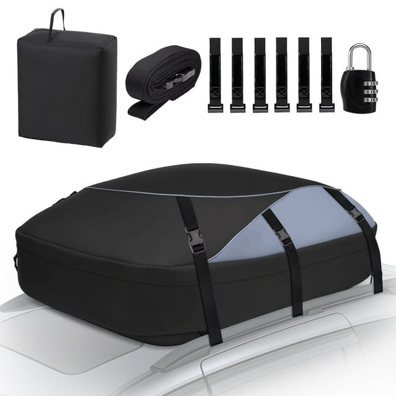 Rooftop Cargo Carrier, 25 Cubic Ft 1000D Waterproof Vehicle Soft-Shell Carriers for Cars with/Without Luggage Rack, Car Roof Bag with Combination Lock, 6 Door Hooks, Reinforced Strap,Storage Bag