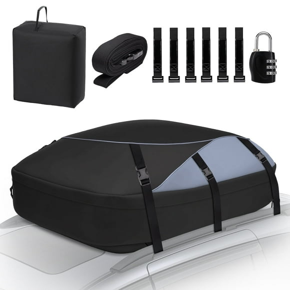 Rooftop Cargo Carrier, 25 Cubic Ft 1000D Waterproof Vehicle Soft-Shell Carriers for Cars with/Without Luggage Rack, Car Roof Bag with Combination Lock, 6 Door Hooks, Reinforced Strap,Storage Bag
