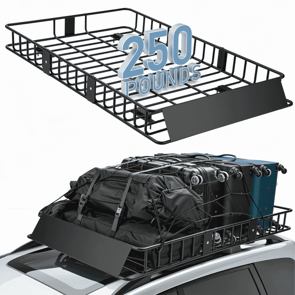 Naipo Roof Rack Cargo Basket,250 lb,64"x39"x6"Roof Luggage Holder Rack with Extension 4 U-Bolts for SUV/MPV,Camping
