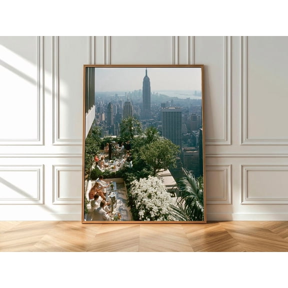 Rooftop Garden Empire State Building Vintage NYC Skyline Wall Art Matte Finish, Unframed Poster