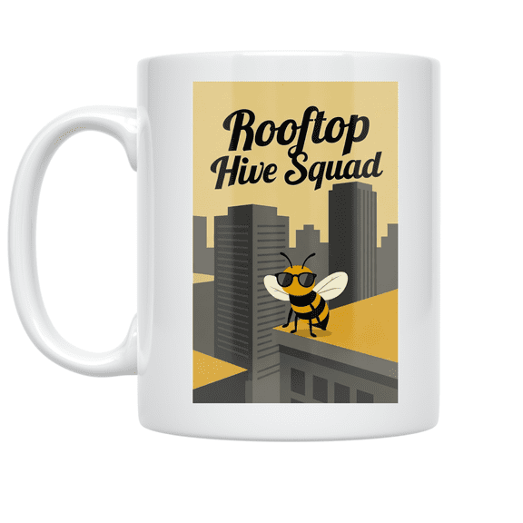 Rooftop Hive Squad Bee Art - Urban Beekeeping Enthusiast - 11 oz Ceramic Coffee Mug