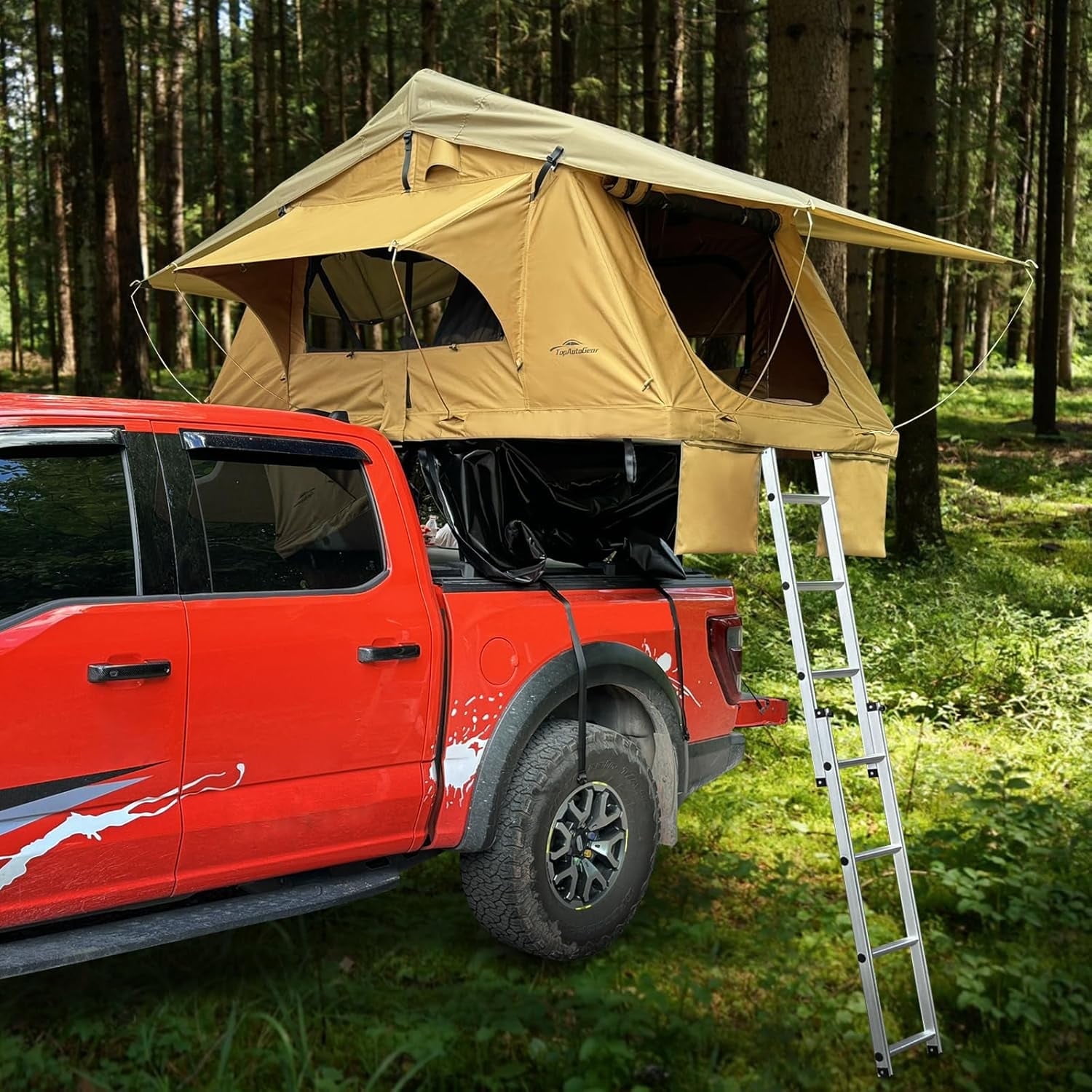 Rooftop Tent, 800D High Density Rip-Stop Waterproof with Telescopic Ladder Thick Mattress & LED Strip Light, 2-3 Person Family Camping roof top Tent for Car Jeep SUV Truck