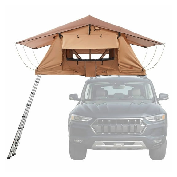Rooftop Tent Hard Shell, Naturnest 2-3 Person Folding Roof Top Tent, Waterproof Vehicle Camping Tent with Ladder & Mattress, for Van/Pickup Truck